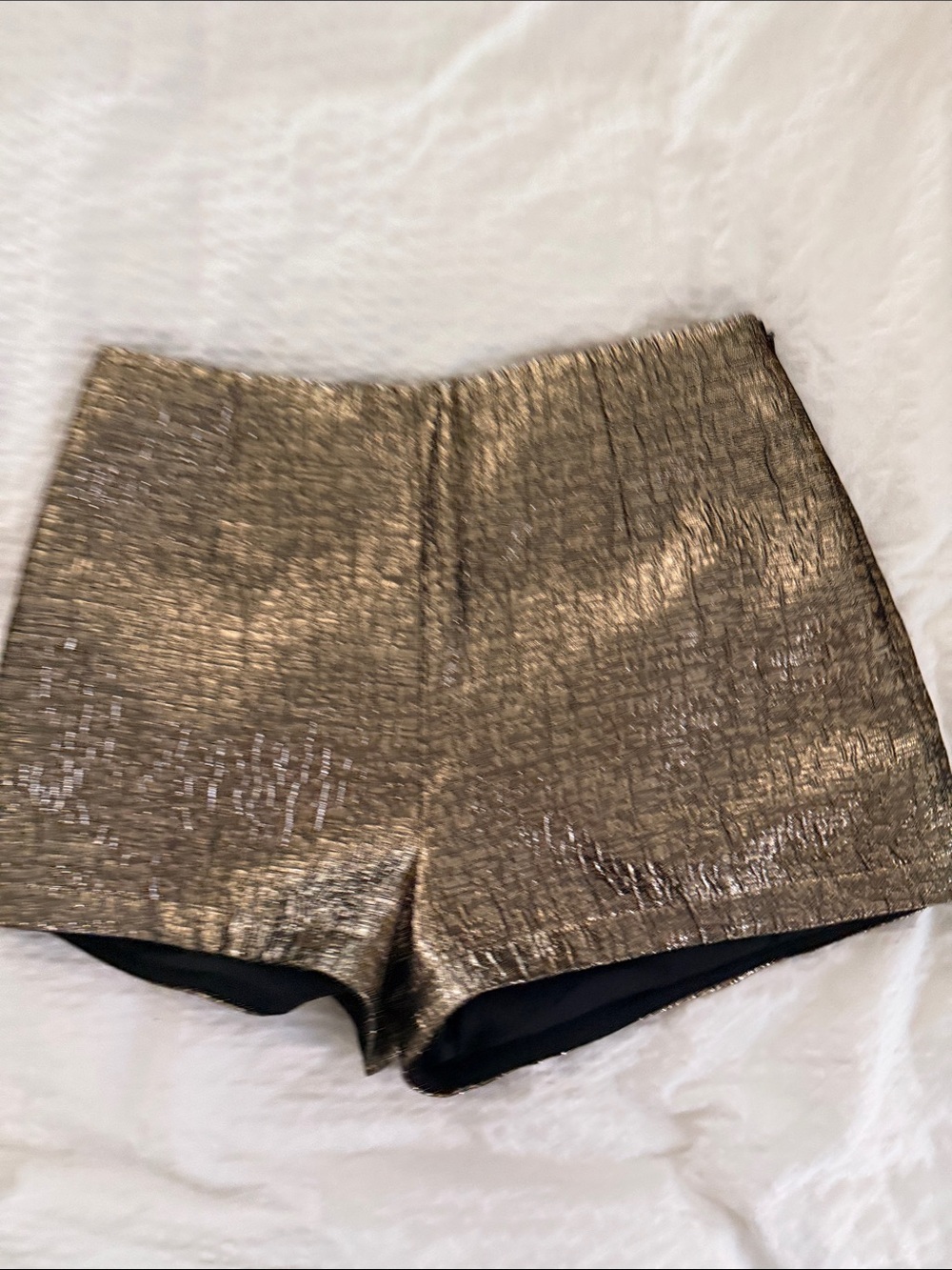 Commense High-Waist Metallic Gold Textured Shorts - Picture 11 of 12